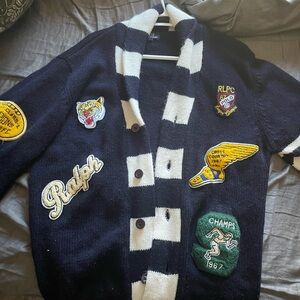 Rare Ralph Lauren varsity patchwork cardigan size XL.  Fits a baggy medium fit